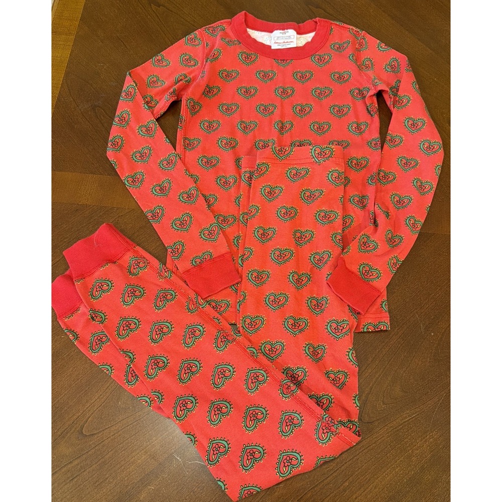 Hanna Andersson Organic Cotton Red Floral Heart Pajama Set Girls Size 140 US 10